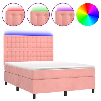 Boxspringbett mit Matratze & LED Rosa 140x190 cm Samt