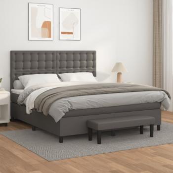 ARDEBO.de - Boxspringbett mit Matratze Grau 180x200 cm Kunstleder