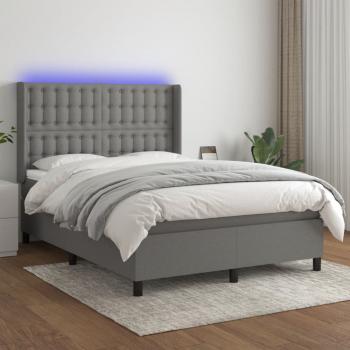 ARDEBO.de - Boxspringbett mit Matratze & LED Dunkelgrau 140x190 cm Stoff