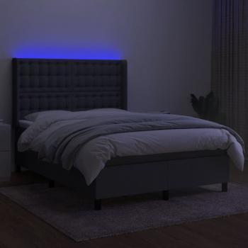 Boxspringbett mit Matratze & LED Dunkelgrau 140x190 cm Stoff