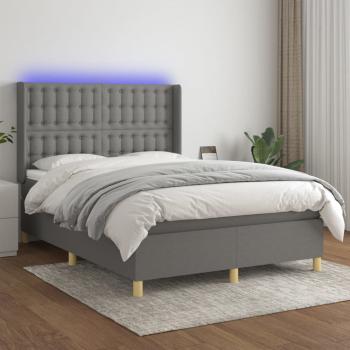 ARDEBO.de - Boxspringbett mit Matratze & LED Dunkelgrau 140x190 cm Stoff