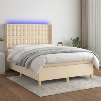 ARDEBO.de - Boxspringbett mit Matratze & LED Creme 140x200 cm Stoff