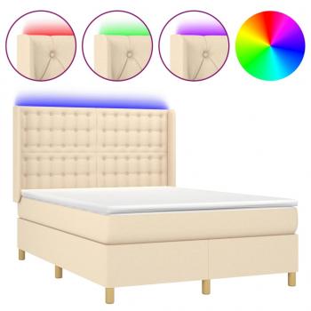 Boxspringbett mit Matratze & LED Creme 140x200 cm Stoff