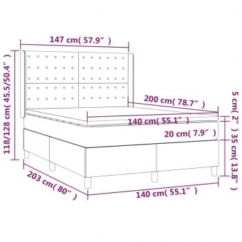 Boxspringbett mit Matratze & LED Hellgrau 140x200 cm Stoff