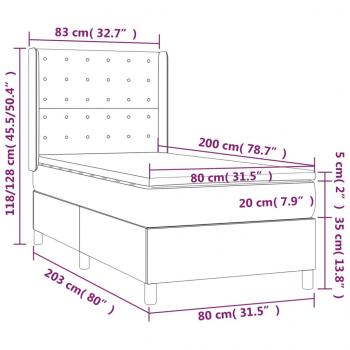 Boxspringbett mit Matratze & LED Grau 80x200 cm Kunstleder