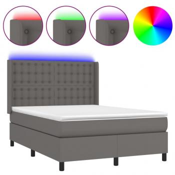 Boxspringbett mit Matratze & LED Grau 140x190 cm Kunstleder