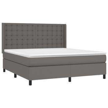 Boxspringbett mit Matratze & LED Grau 160x200 cm Kunstleder