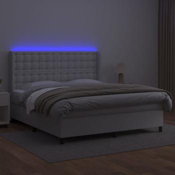 Boxspringbett mit Matratze & LED Weiß 160x200 cm Kunstleder