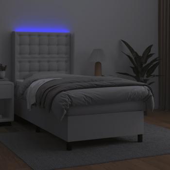 Boxspringbett mit Matratze & LED Weiß 80x200 cm Kunstleder 