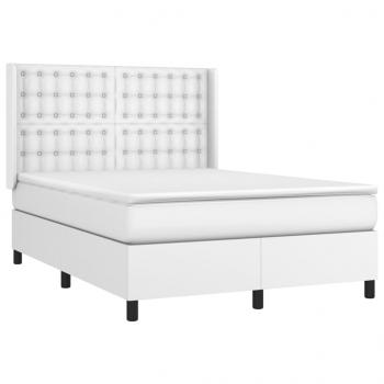 Boxspringbett mit Matratze & LED Weiß 140x190 cm Kunstleder