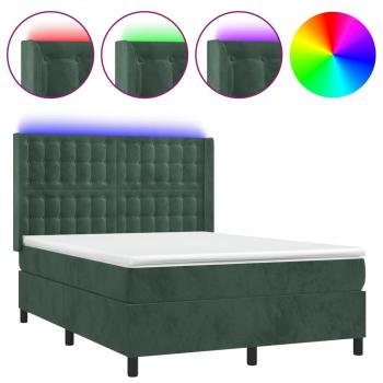 Boxspringbett mit Matratze & LED Dunkelgrün 140x190 cm Samt