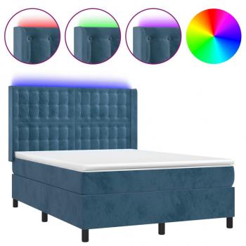 Boxspringbett mit Matratze & LED Dunkelblau 140x190 cm Samt