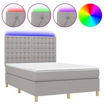 Boxspringbett mit Matratze & LED Hellgrau 140x190 cm Stoff