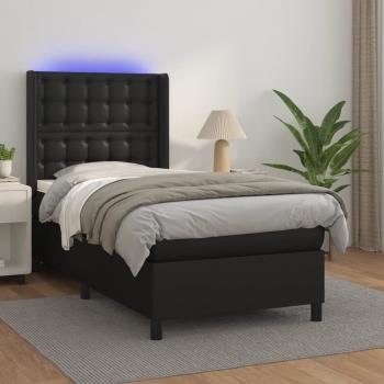 ARDEBO.de - Boxspringbett mit Matratze & LED Schwarz 80x200 cm Kunstleder