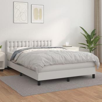 ARDEBO.de - Boxspringbett mit Matratze Weiß 140x190 cm Kunstleder