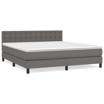 Boxspringbett mit Matratze Grau 160x200 cm Kunstleder