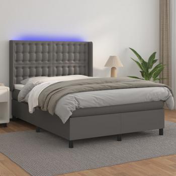 ARDEBO.de - Boxspringbett mit Matratze & LED Grau 140x200 cm Kunstleder