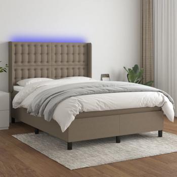 ARDEBO.de - Boxspringbett mit Matratze & LED Taupe 140x200 cm Stoff