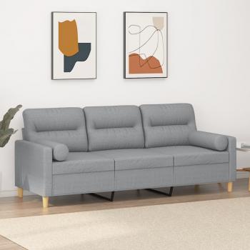 ARDEBO.de - 3-Sitzer-Sofa mit Zierkissen Hellgrau 180 cm Stoff