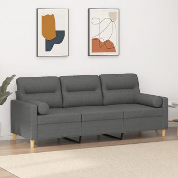 ARDEBO.de - 3-Sitzer-Sofa mit Zierkissen Dunkelgrau 180 cm Stoff