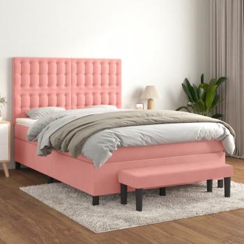 ARDEBO.de - Boxspringbett mit Matratze Rosa 140x200 cm Samt