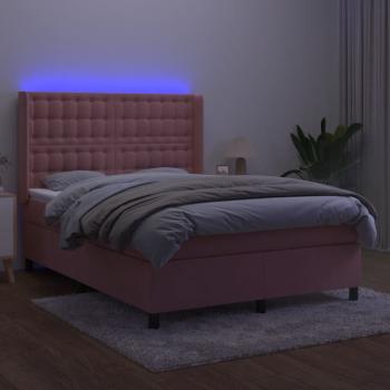 Boxspringbett mit Matratze & LED Rosa 140x200 cm Samt