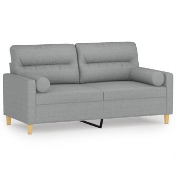 2-Sitzer-Sofa mit Zierkissen Hellgrau 140 cm Stoff