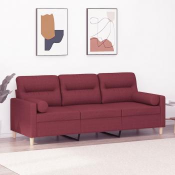 ARDEBO.de - 3-Sitzer-Sofa mit Zierkissen Weinrot 180 cm Stoff