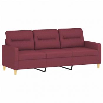 3-Sitzer-Sofa mit Hocker Weinrot 180 cm Stoff