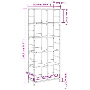 Bücherregal Grau Sonoma 78,5x33x188,5 cm Holzwerkstoff