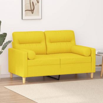 ARDEBO.de - 2-Sitzer-Sofa mit Zierkissen Hellgelb 120 cm Stoff