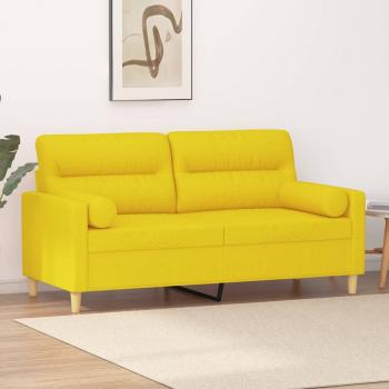 ARDEBO.de - 2-Sitzer-Sofa mit Zierkissen Hellgelb 140 cm Stoff