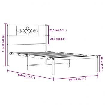 Bettgestell mit Kopfteil Metall Weiß 75x190 cm