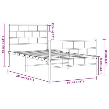 Bettgestell mit Kopf- und Fußteil Metall Schwarz 90x200 cm