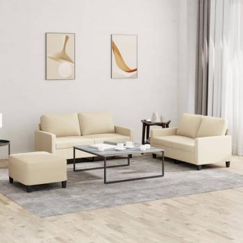 ARDEBO.de - 3-tlg. Sofagarnitur mit Kissen Creme Stoff