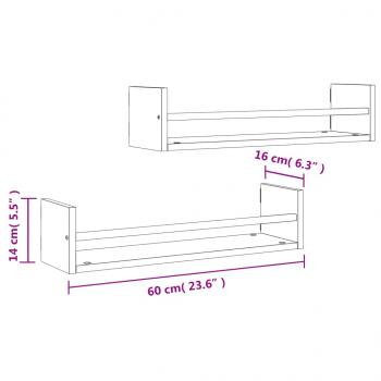 Wandregale mit Stangen 2 Stk. Schwarz 60x16x14 cm