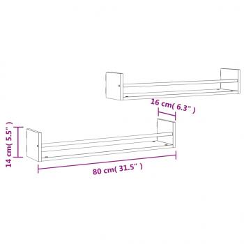 Wandregale mit Stangen 2 Stk. Sonoma-Eiche 80x16x14 cm