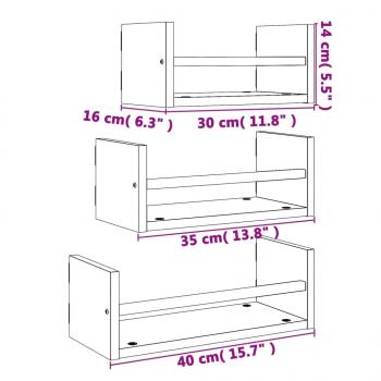 3-tlg. Wandregal-Set mit Stangen Schwarz Holzwerkstoff