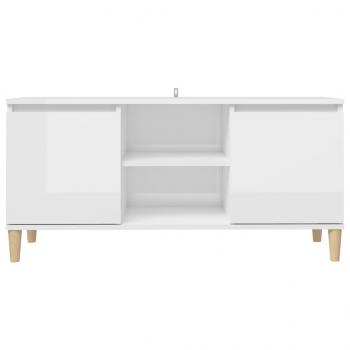 TV-Schrank mit Massivholz-Beinen Hochglanz-Weiß 103,5x35x50 cm