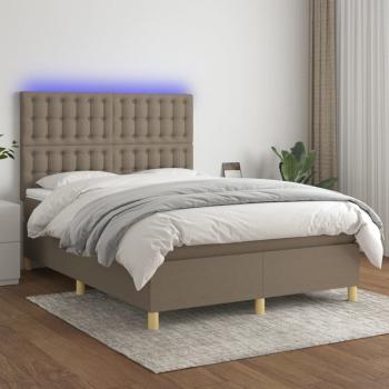 ARDEBO.de - Boxspringbett mit Matratze & LED Taupe 140x200 cm Stoff