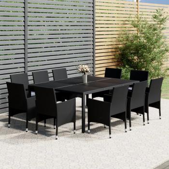 ARDEBO.de - 11-tlg. Garten-Essgruppe Poly Rattan Schwarz