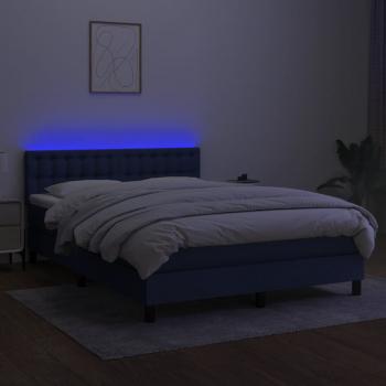 Boxspringbett mit Matratze & LED Blau 140x200 cm Stoff