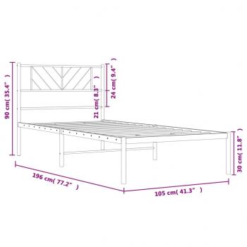 Bettgestell mit Kopfteil Metall Schwarz 100x190 cm