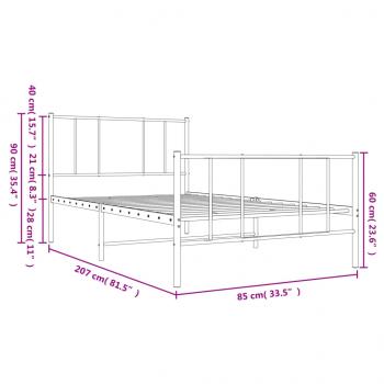 Bettgestell mit Kopf- und Fußteil Metall Schwarz 80x200 cm