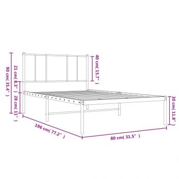 Bettgestell mit Kopfteil Metall Weiß 75x190 cm