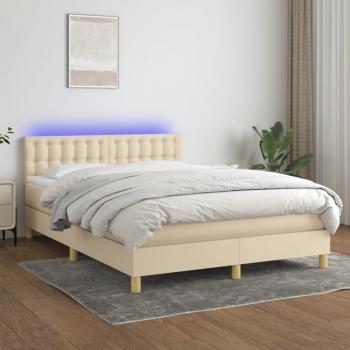 ARDEBO.de - Boxspringbett mit Matratze & LED Creme 140x200 cm Stoff