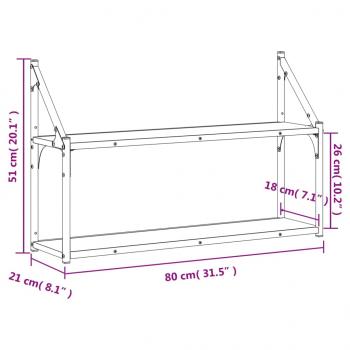 Wandregal 2 Fächer Braun Eichen-Optik 80x21x51 cm Holzwerkstoff