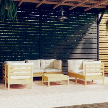 ARDEBO.de - 7-tlg. Garten-Lounge-Set mit Creme Kissen Massivholz Kiefer