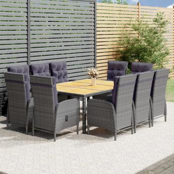 ARDEBO.de - 11-tlg. Garten-Essgruppe Poly Rattan Grau