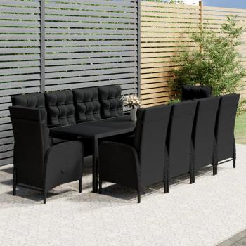 ARDEBO.de - 11-tlg. Garten-Essgruppe Poly Rattan Schwarz